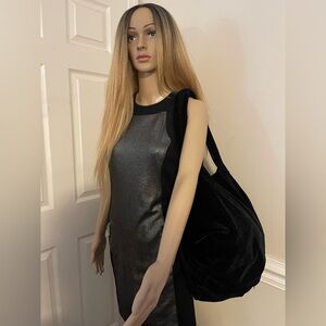 Tabitha Webb Velvet Oversized Black Elegant Shoulder Tote Travel Bag